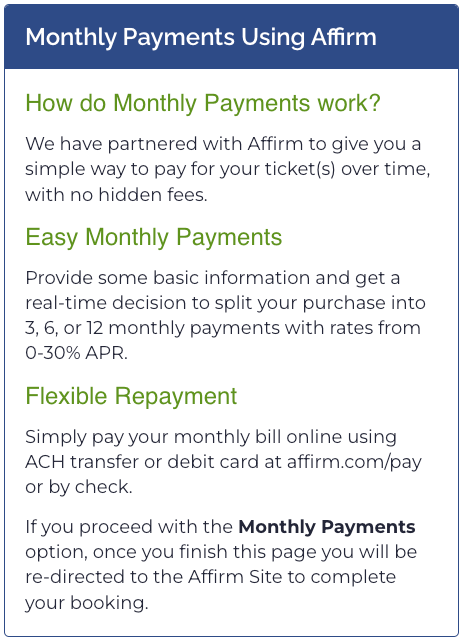 3 options to choose from! Flexible payment options available